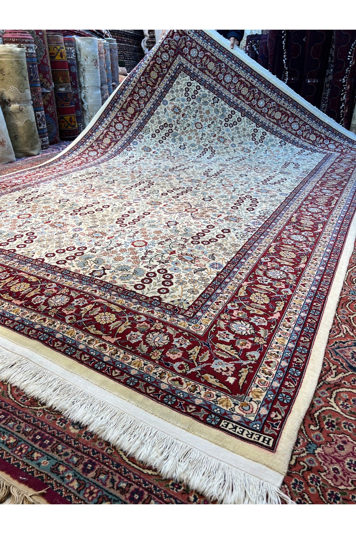 RD RAMAZAN DAG Hand Rug Art Hand-Woven Sumerbank Hereke Rug Signed Seven Mountains Flower Premium Quality Size 300x200 - MALLTURK