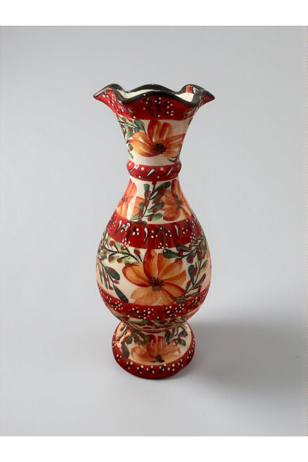 YOOS Handmade 30cm Brushwork Ceramic Vase with Floral Motif - MALLTURK