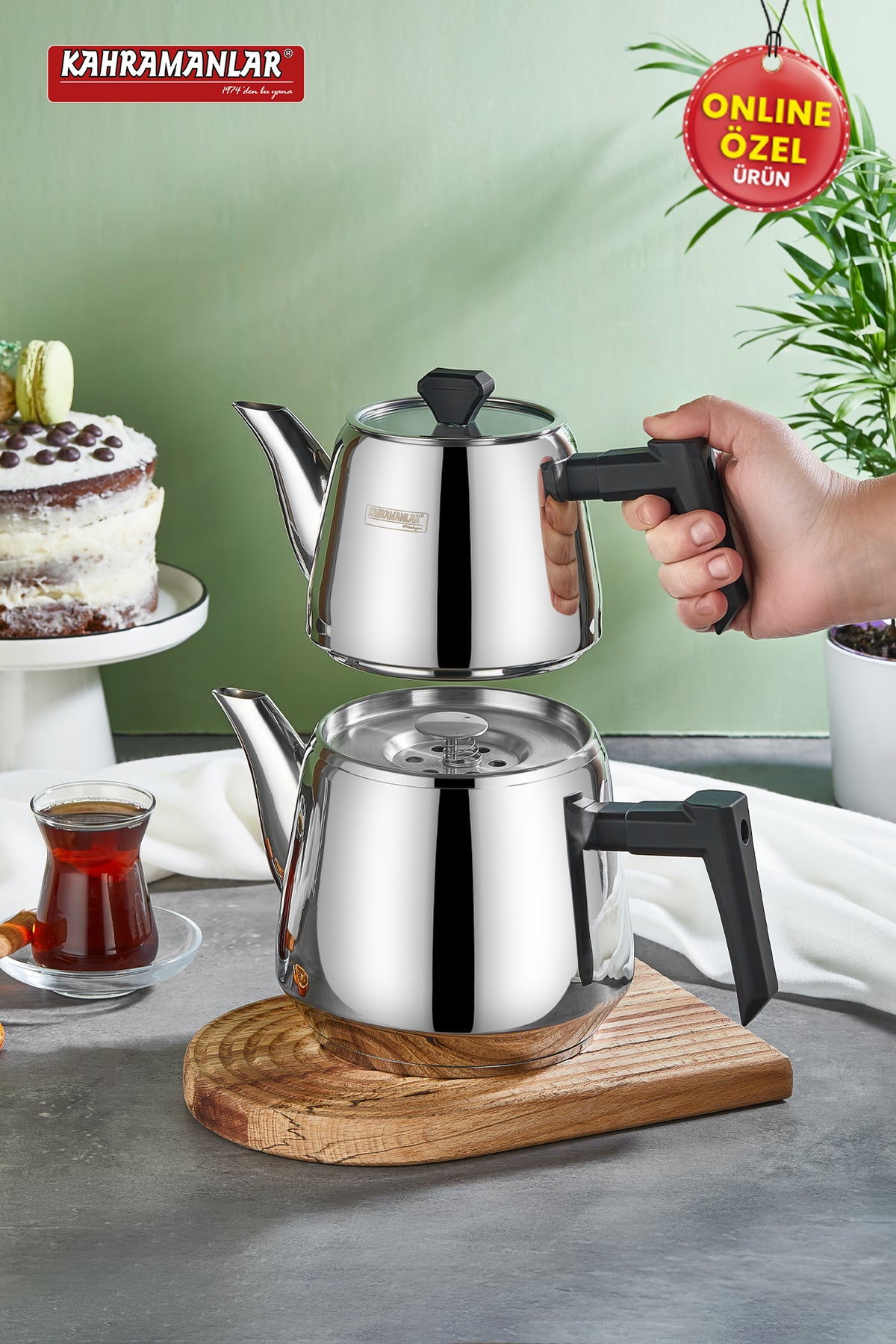 Kahramanlar Luna Medium Size Black Teapot Set - MALLTURK