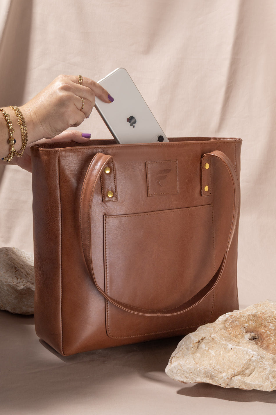 Fubileather Genuine Leather Medium Tote Bag Shoulder and Arm Bag Brown