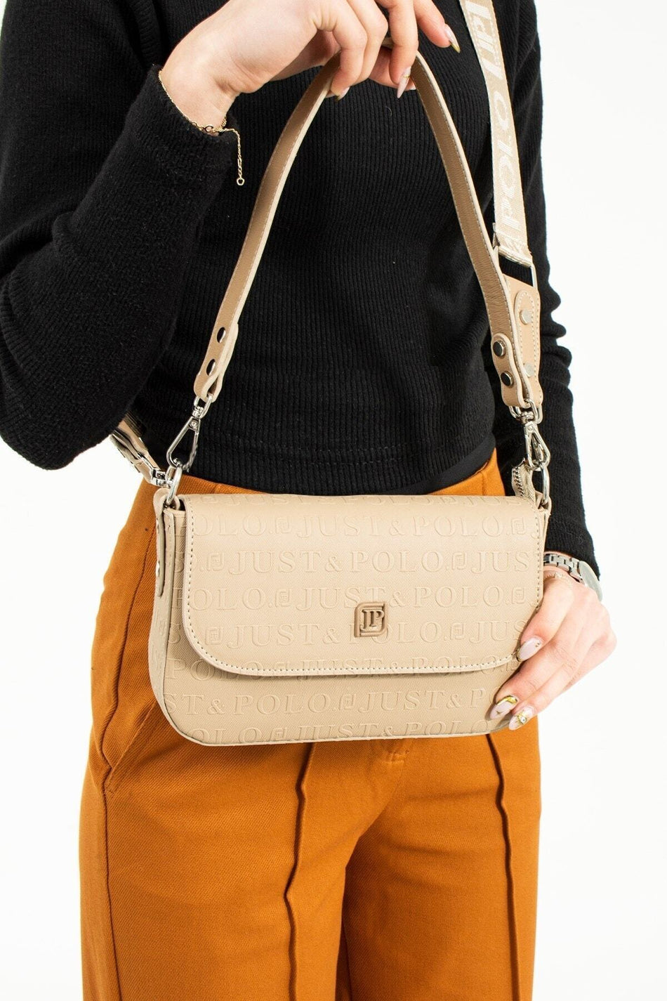 Just Polo White and Tan Women's Shoulder Bag - MALLTURK