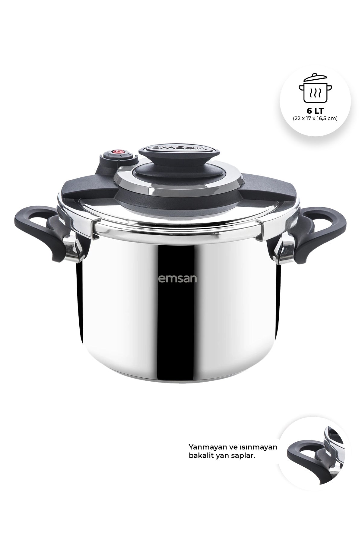 Emsan Vera Pressure Cooker, 6 Liters, Black - MALLTURK