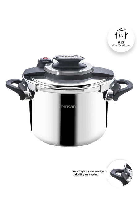 Emsan Vera Pressure Cooker, 6 Liters, Black - MALLTURK