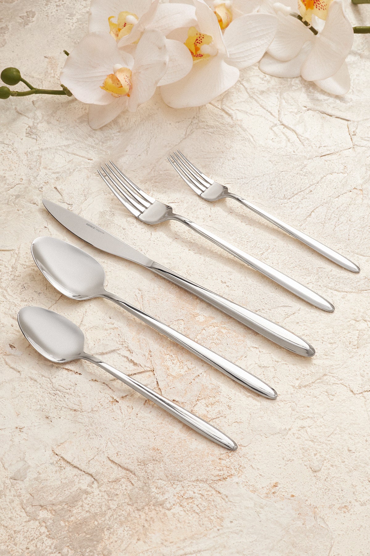 Karaca flow 60 Piece 12 Place Setting Flatware Set platin - MALLTURK