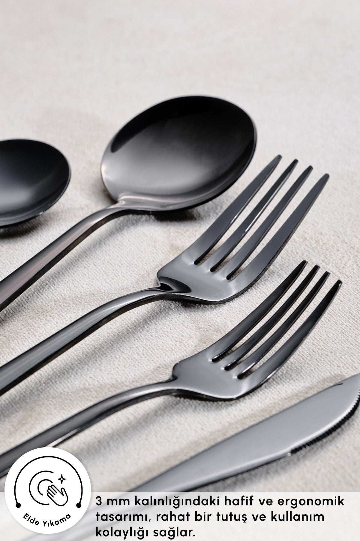 Karaca orion black 30 Piece 6 Place Setting Flatware Set - MALLTURK