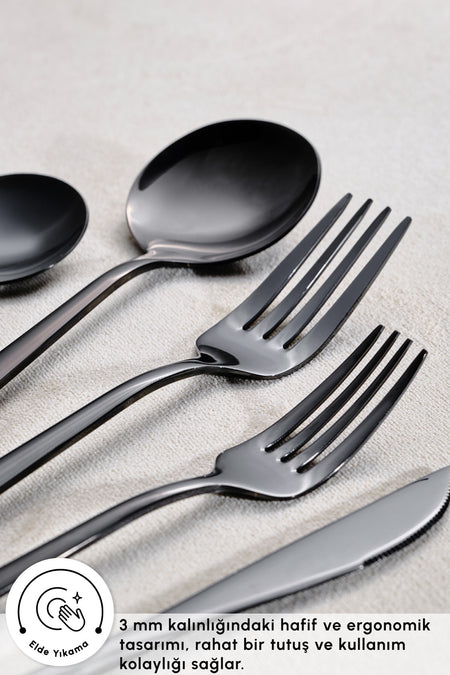 Karaca orion black 30 Piece 6 Place Setting Flatware Set - MALLTURK