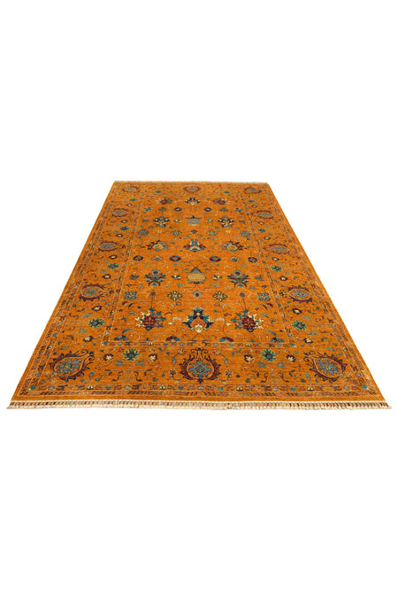 Vog Rug Sultani Handcrafted Orange Anatolian Pattern Pattern Fringed Modern and Traditional Living Room Rug