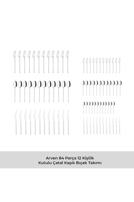 Emsan arven 84 Piece 12 Place Setting Boxed Flatware Set - MALLTURK