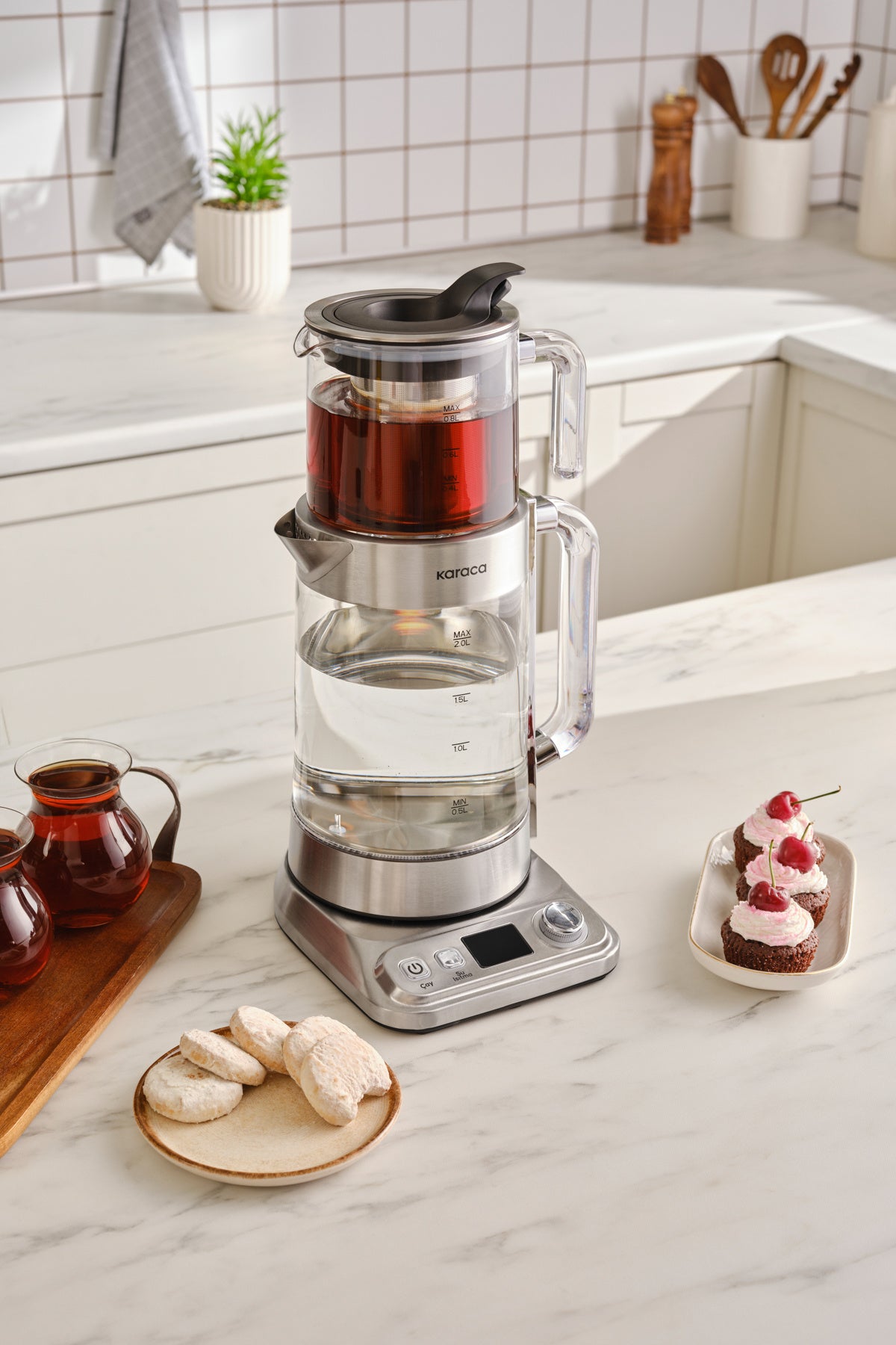 Karaca x Refika Gonlubol XL Glass Tea Maker Chrome - MALLTURK