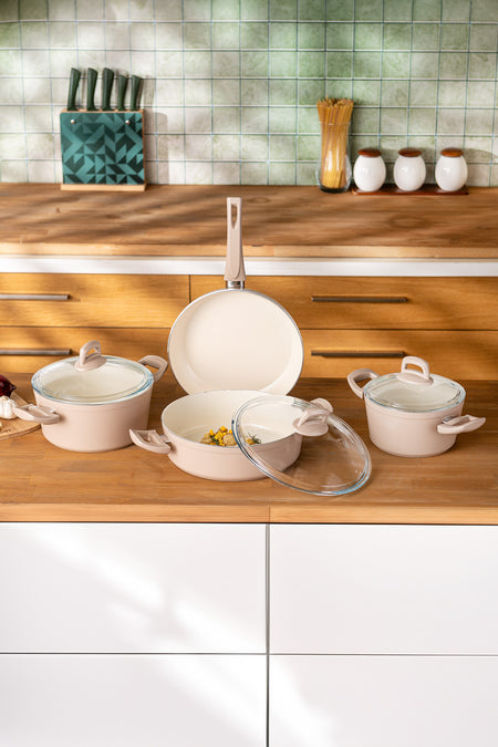 Emsan Crystal 7 Piece Cookware Set Rosegold - MALLTURK