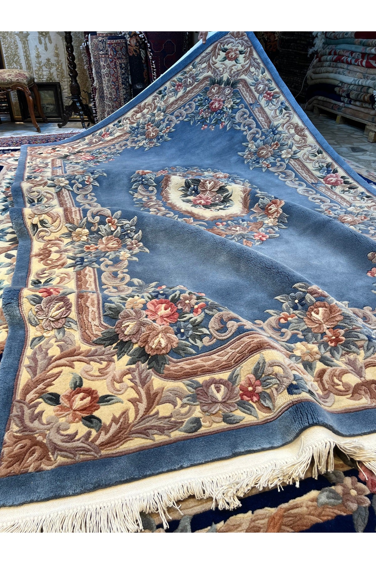 RD RAMAZAN DAG Hand Rug Art Hand-Woven Embossed Chinese Rug Premium Quality Blue Color Wool Weave Exceptional Bir Urun Size 300x200 - MALLTURK