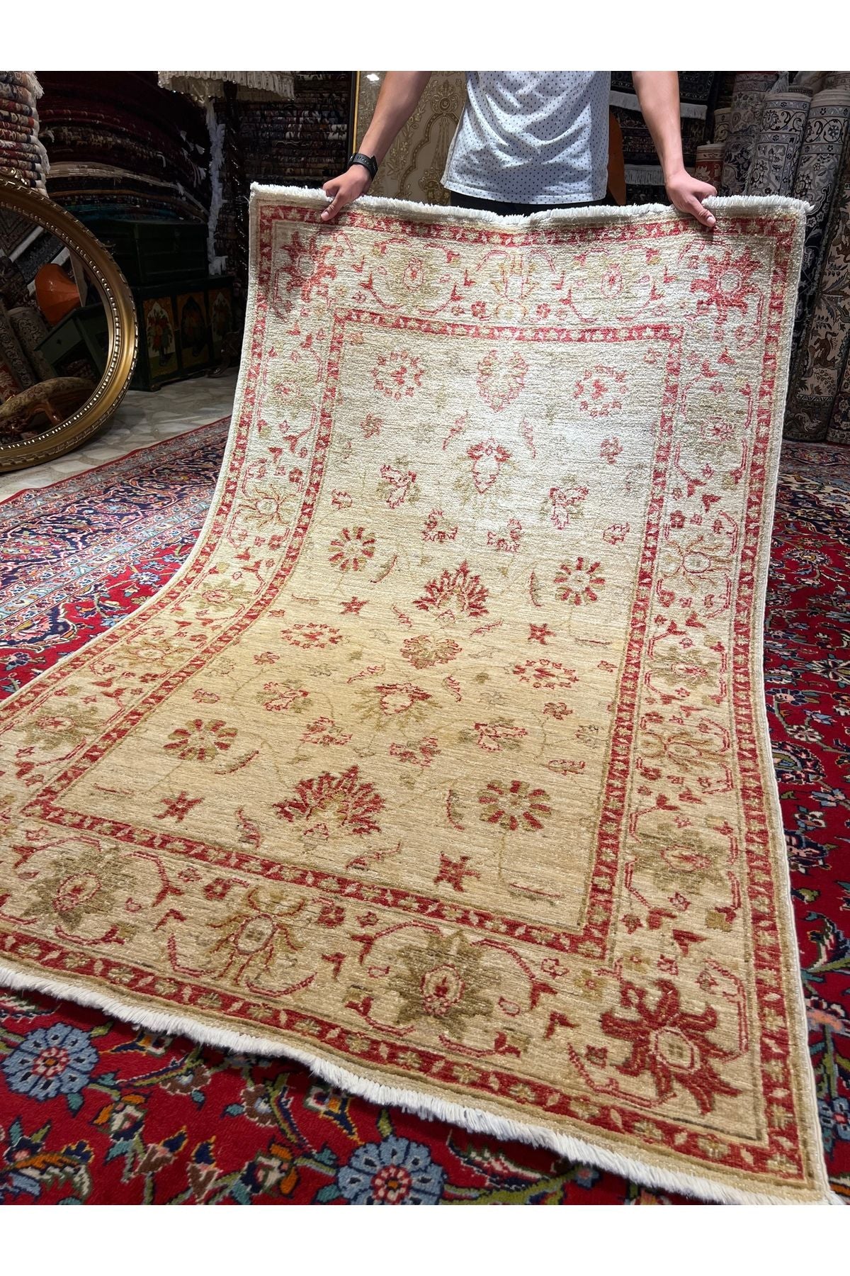 RD RAMAZAN DAG HAND-WOVEN CARPET ART Hand-woven Afghan Usagi Ziegler Carpet 195x125 - MALLTURK