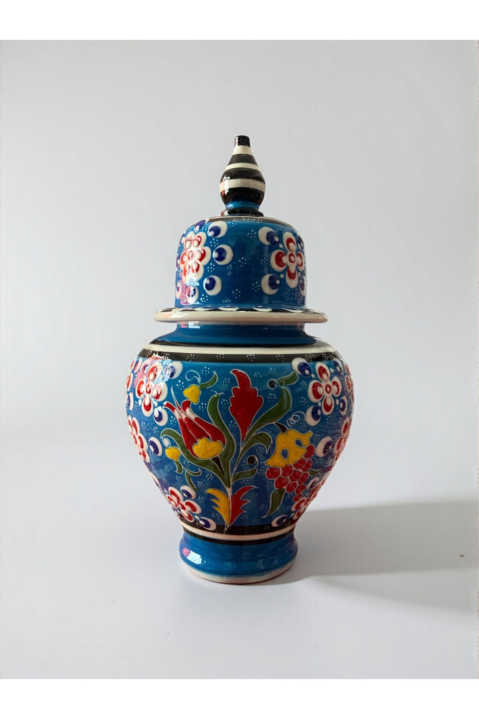 YOOS Handmade Blue Wheelwork 25cm Kutahya Ceramic Shah Cube Ceramic Vase - MALLTURK