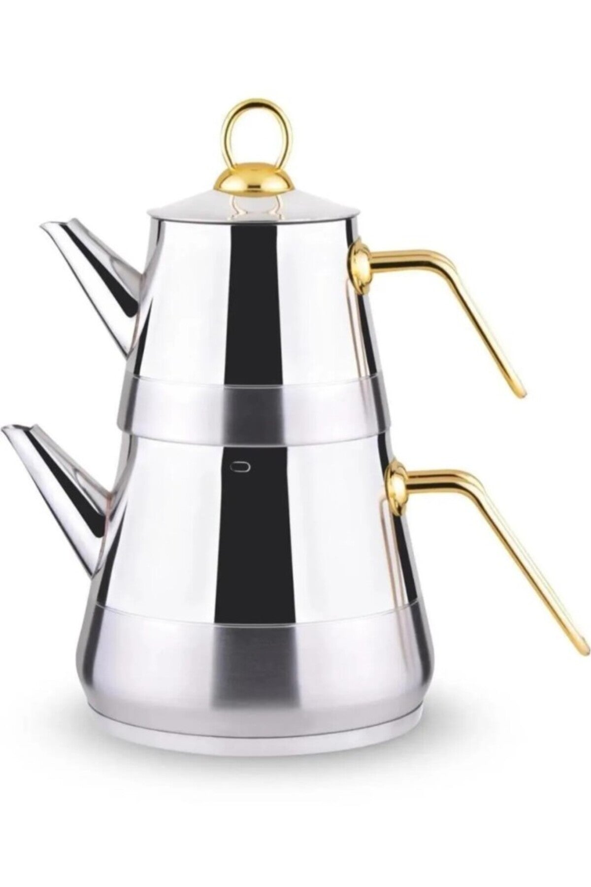 Lines Pyramid Stainless Steel Teapot Set, Family Size, Gold Handle 3056 - MALLTURK