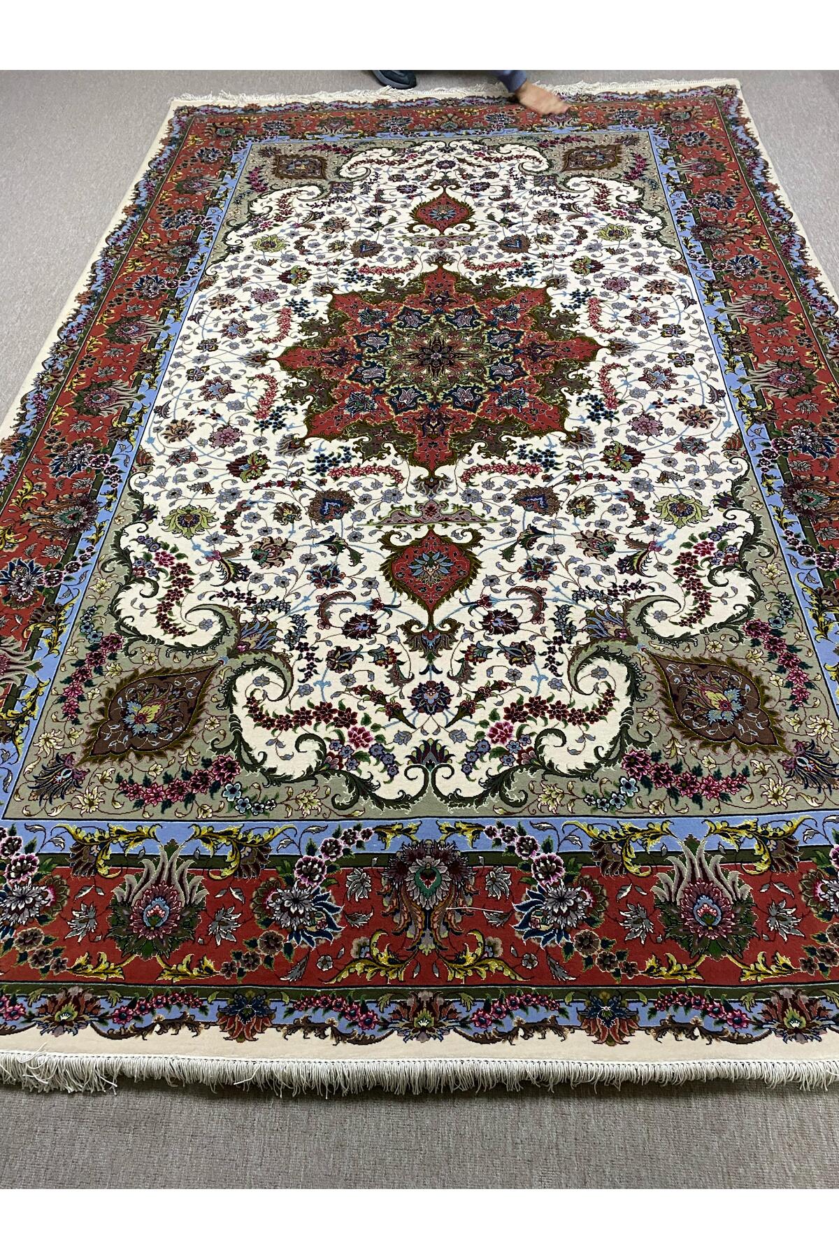RD RAMAZAN DAG Hand Rug Art Hand-Woven Iranian Tabriz Rug Silk Fringe with Silk Weave Premium Quality Size 300x200 - MALLTURK