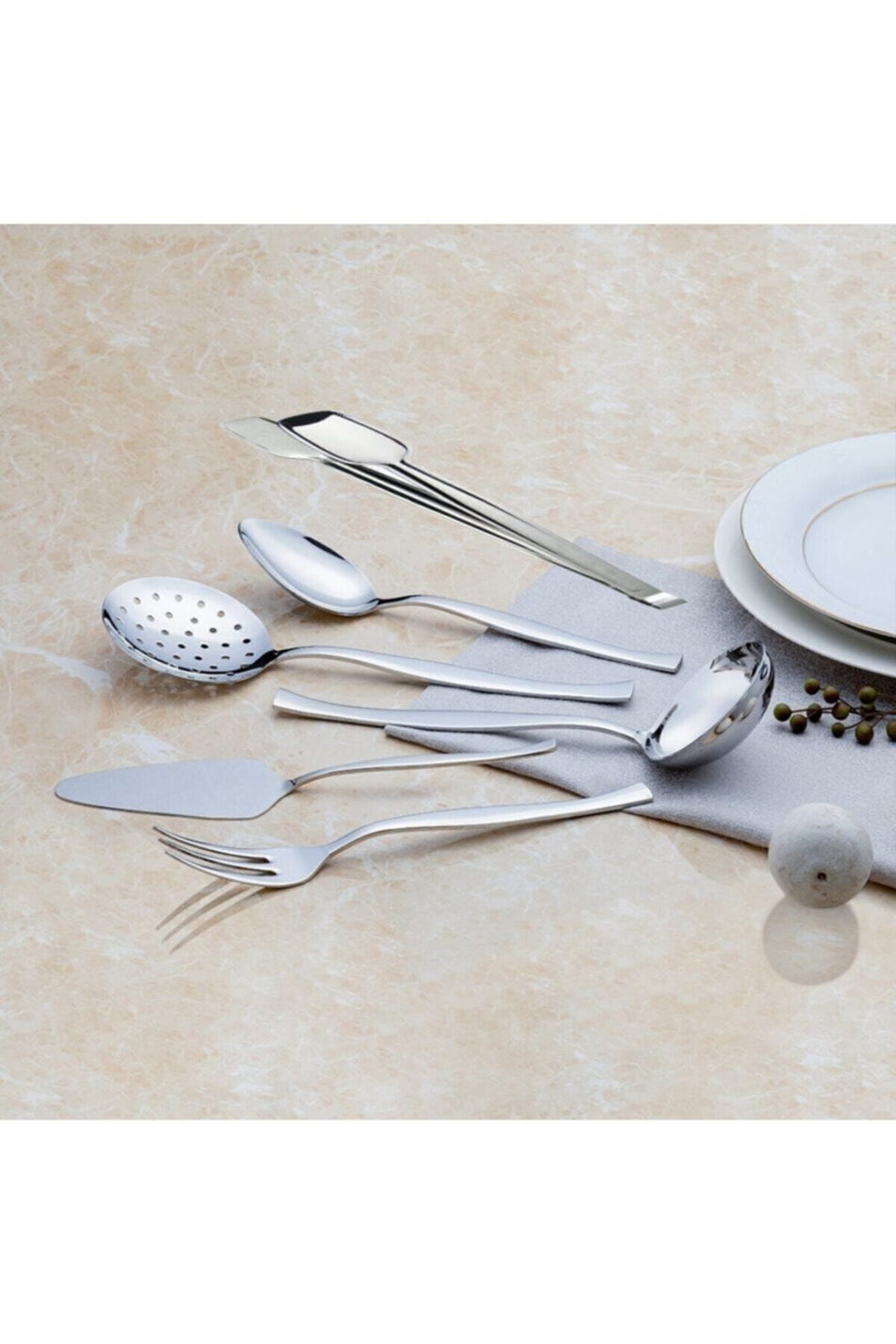 Nehir zarif Plain 6 Piece Serving Utensil Set - MALLTURK