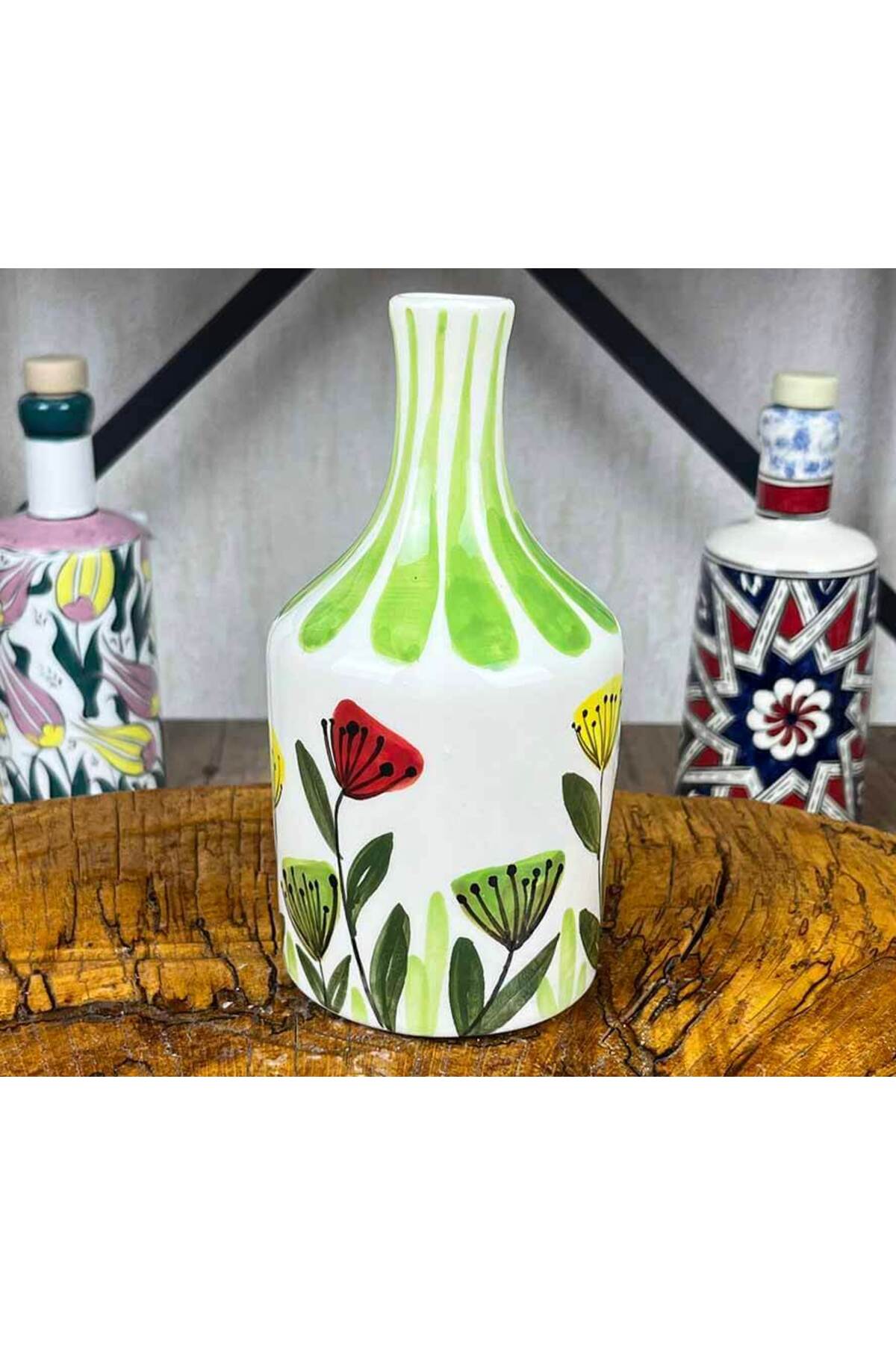 Cini Evi Multicolor Flower Patterned Handmade Olive Oil Bottle 410 ml - MALLTURK