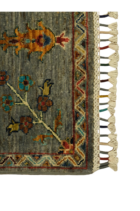Vog Rug Sultani Handcrafted Blue Gray Pattern Fringed Anatolian Pattern Modern and Traditional Living Room Rug