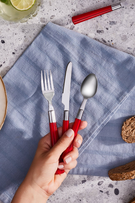 Karaca fluca 18 Piece 6 Place Setting kahvalti Fork kacik Knife Set kirmizi - MALLTURK
