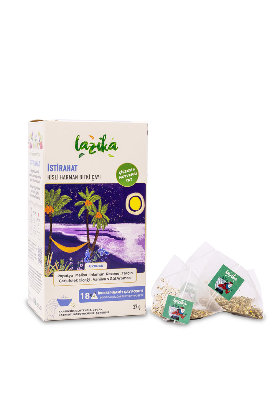 LAZIKA Relaxing Herbal Tea, 18 PLA Bags - Chamomile, Lemon Balm, Linden, Passionflower - MALLTURK
