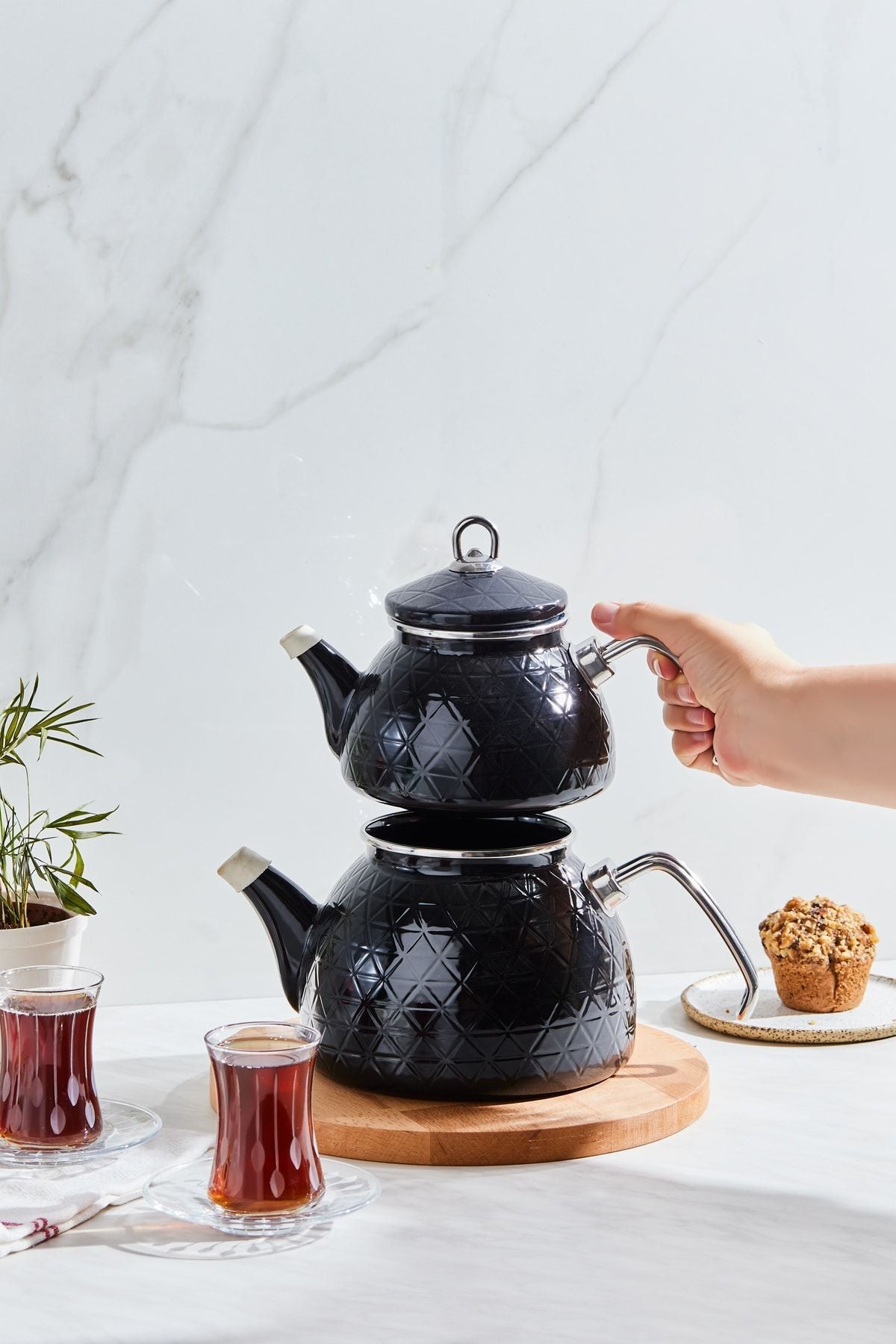 Karaca Crystal Black Enamel Midi Teapot Set - MALLTURK