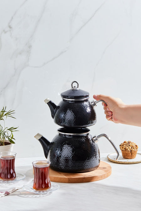 Karaca Crystal Black Enamel Midi Teapot Set - MALLTURK