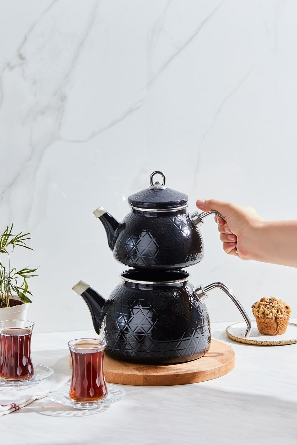 Karaca Crystal Black Enamel Midi Teapot Set - MALLTURK