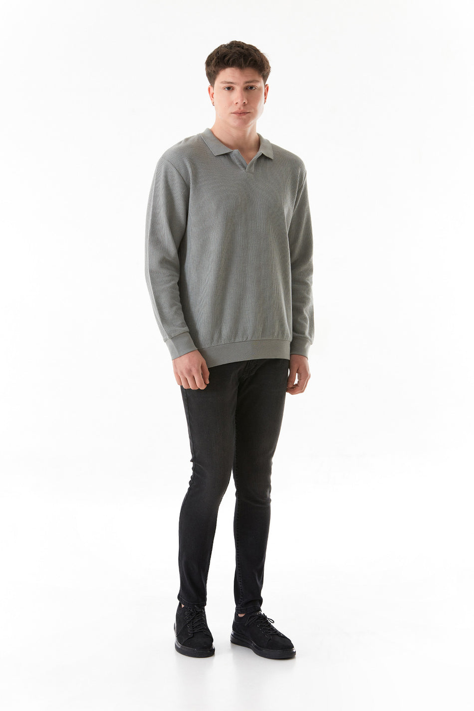 Corded Polo Collar Knitwear Sweater