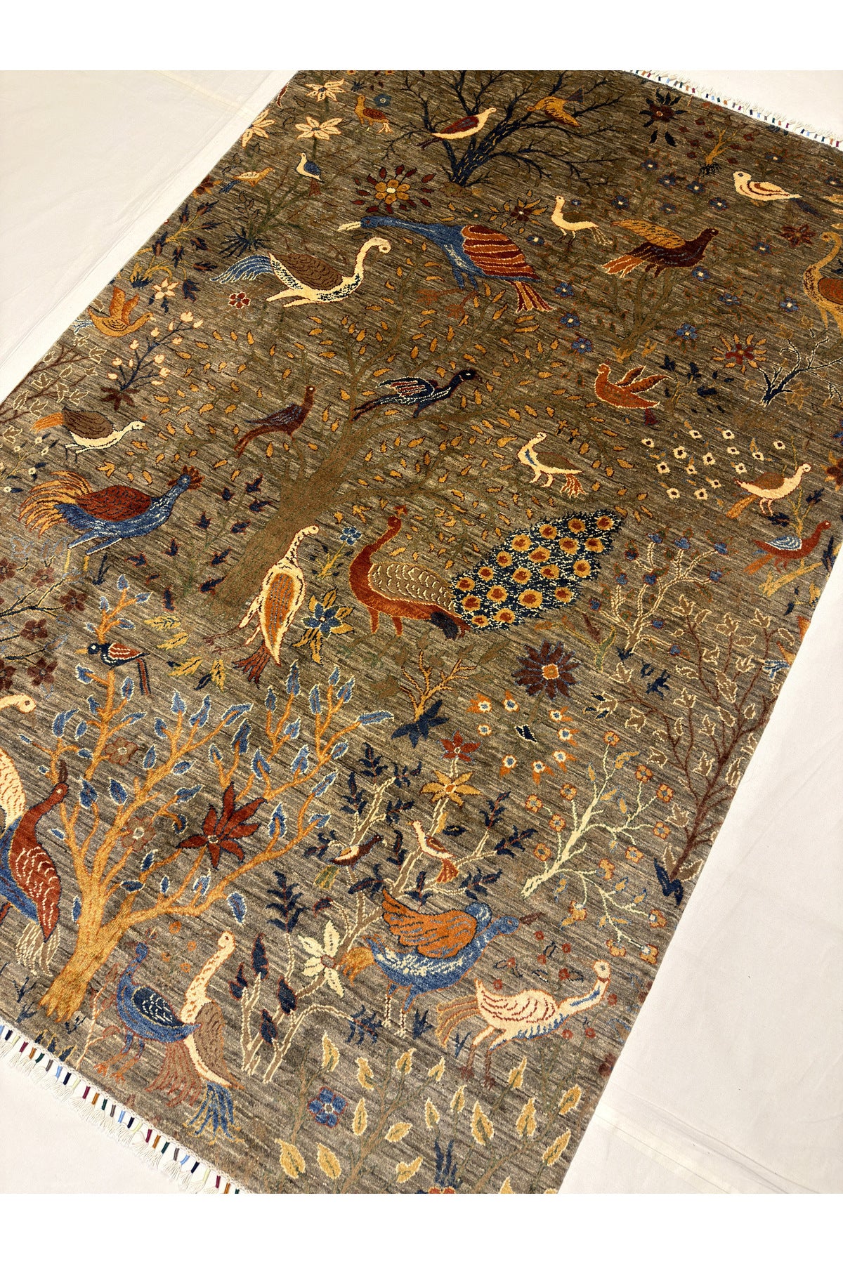 Afghan Rug Hand-Woven Kus Pattern 100% Wool Natural Dye Handicraft ile Elegant Design