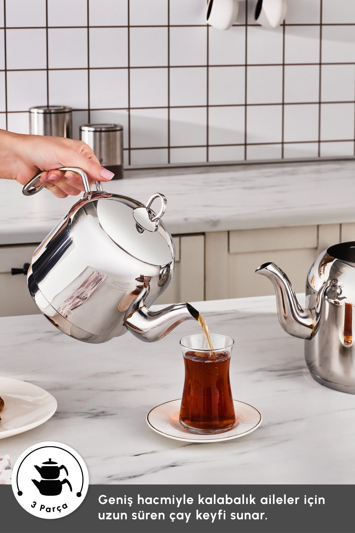 Karaca Deren Non-Spill Maxi Size induction Base Teapot Set - MALLTURK