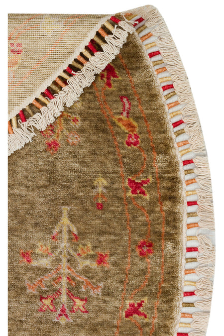 Eko Hali ZR 08 Green Autumn Round Carpet, a special loom carpet shaped by the intensive hand labor of women from Usak. - MALLTURK