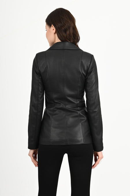 ALIN Brienne Women's Genuine Leather Blazer Leather Jacket Women's Black - MALLTURK