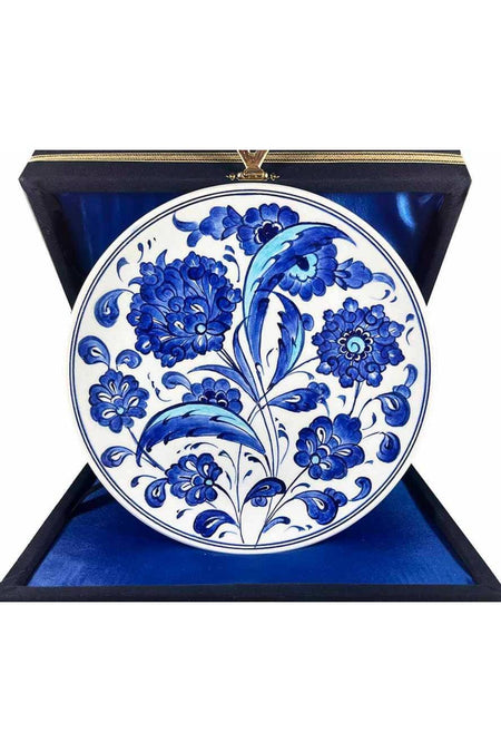 Cini Evi Iznik Tile Plate Blue Lotus and Saz Yapragi Patterned 18 cm - MALLTURK