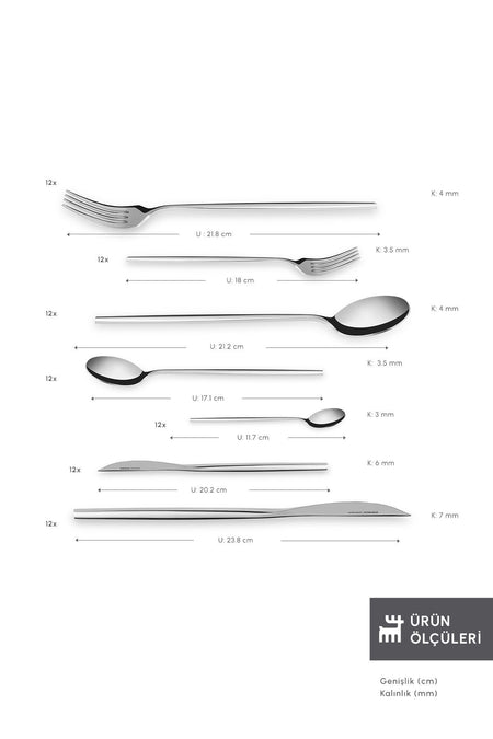 Karaca mild 316 Steel 84 Piece 12 Place Setting premium Flatware Set - MALLTURK