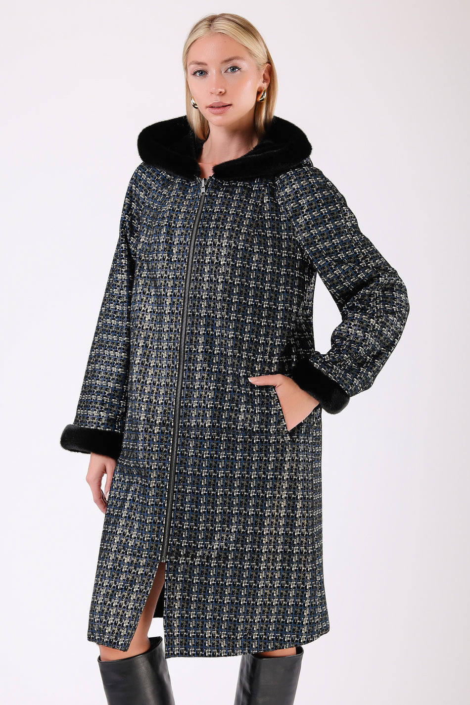 Leather Club Navy Blue and Black Reversible Genuine Leather Coat