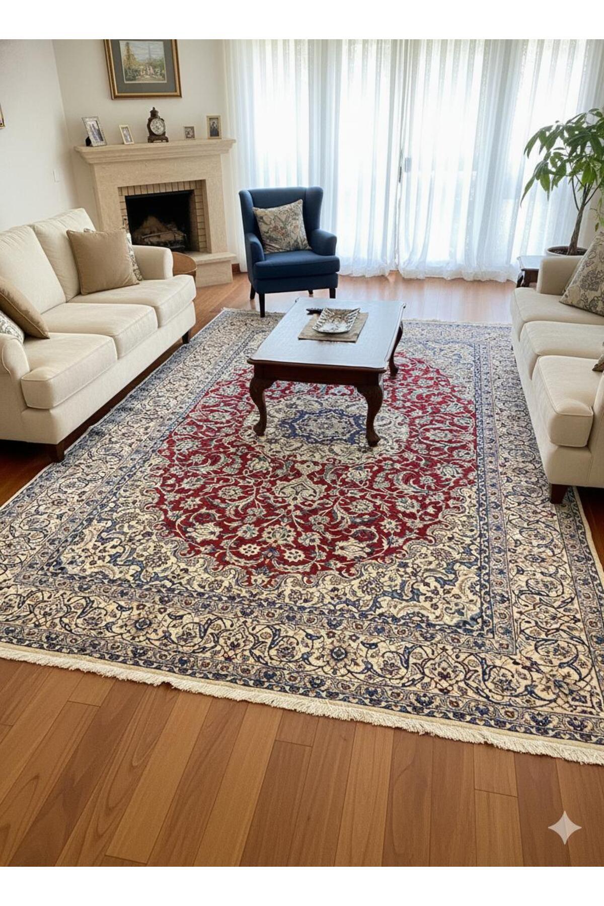 RD RAMAZAN DAG Hand Rug Art Hand-Woven Iranian Nain Rug Wool Blend Premium Quality KokBoya Size 320x200 - MALLTURK