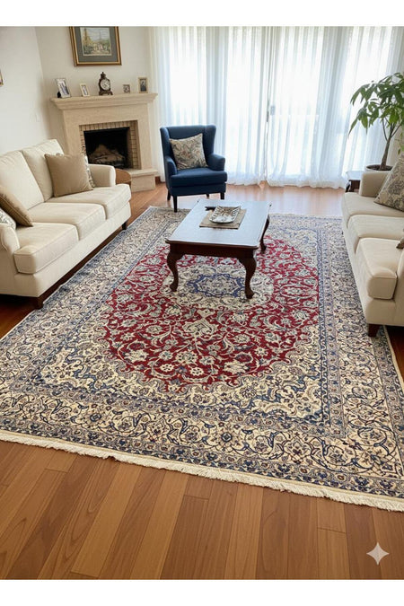 RD RAMAZAN DAG Hand Rug Art Hand-Woven Iranian Nain Rug Wool Blend Premium Quality KokBoya Size 320x200 - MALLTURK