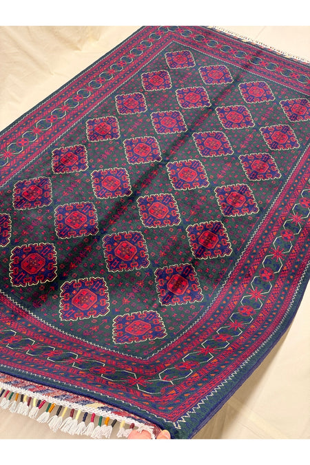 Afghan Rug Hand-Woven Green Nadir Color 6 Meter Bilijik Design 100% Wool Natural Dye