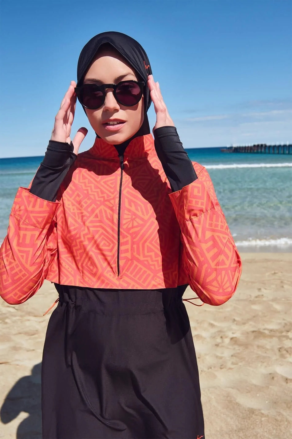 Hasema Esila orange och svart väst, 5-delat modest badset