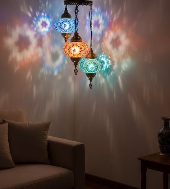 Turkish Mosaic Chandelier – 3 Globe - MALLTURK