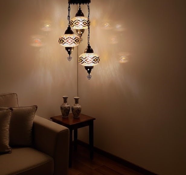 Turkish Mosaic Chandelier – 3 Globe - MALLTURK
