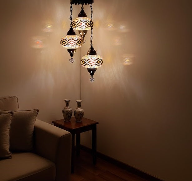 Turkish Mosaic Chandelier – 3 Globe