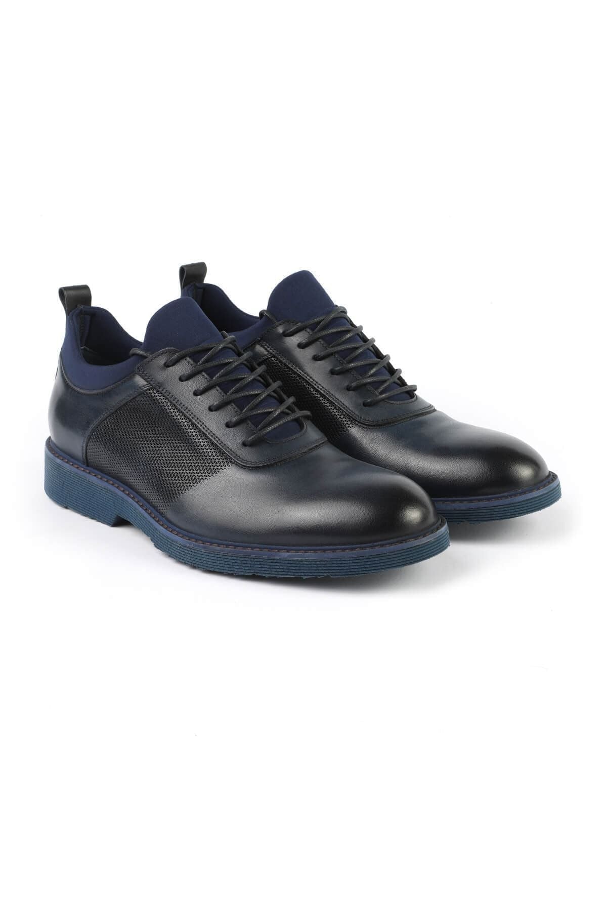 2999 Navy Blue Genuine Leather Men's Lace-up Casual Shoes - MALLTURK
