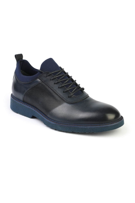 2999 Navy Blue Genuine Leather Men's Lace-up Casual Shoes - MALLTURK