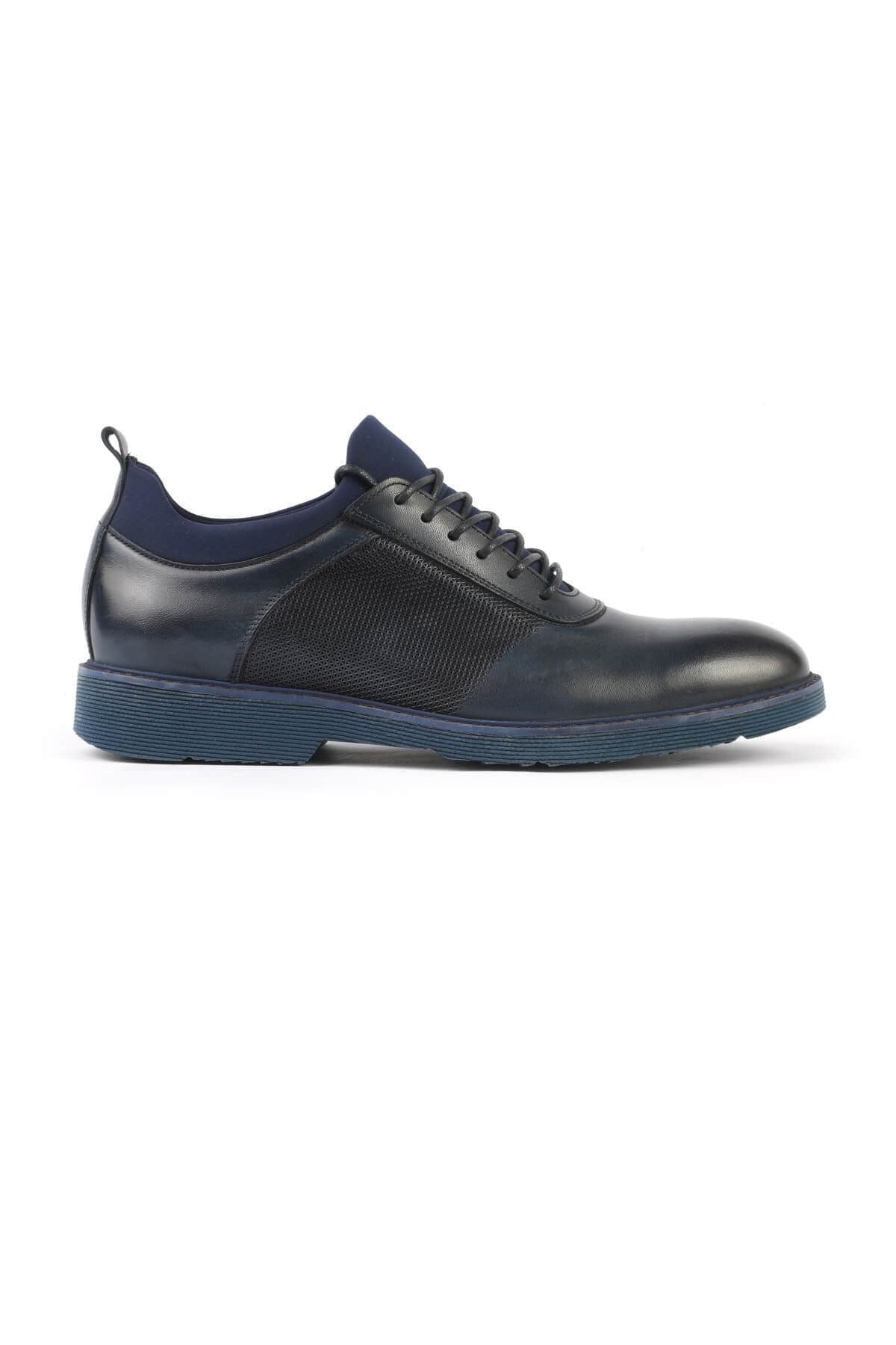 2999 Navy Blue Genuine Leather Men's Lace-up Casual Shoes - MALLTURK