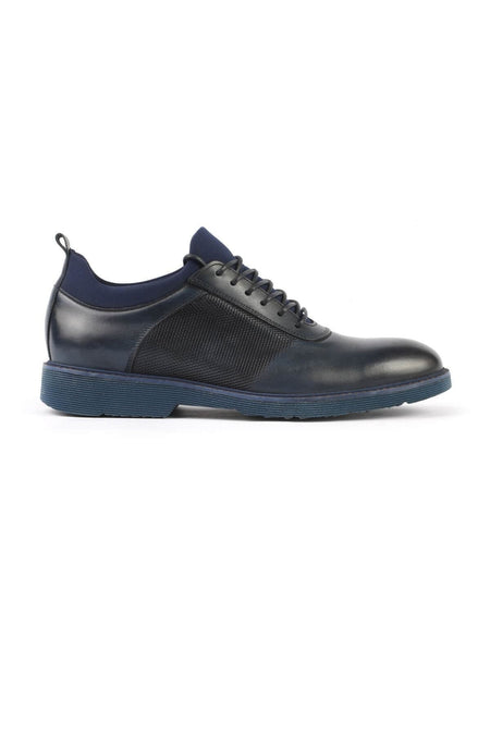 2999 Navy Blue Genuine Leather Men's Lace-up Casual Shoes - MALLTURK