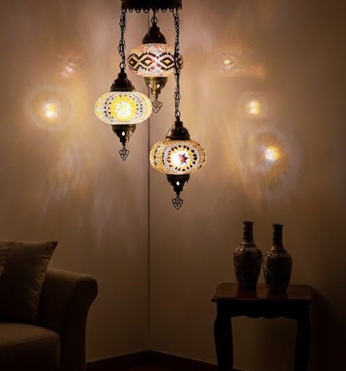 Turkish Mosaic Chandelier – 3 Globe - MALLTURK
