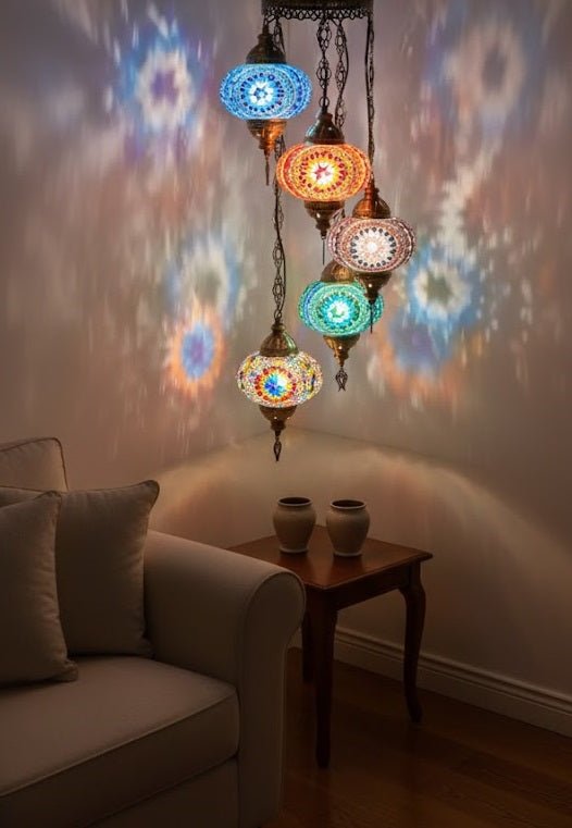 Turkish Mosaic Chandelier – 5 Globe - MALLTURK