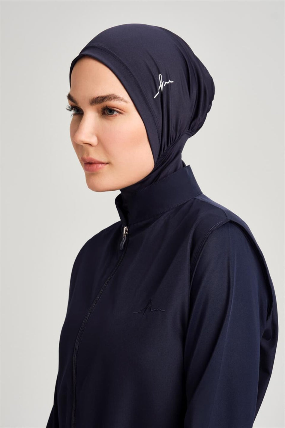 Navy Blue Modest Swimsuit Swim Cap