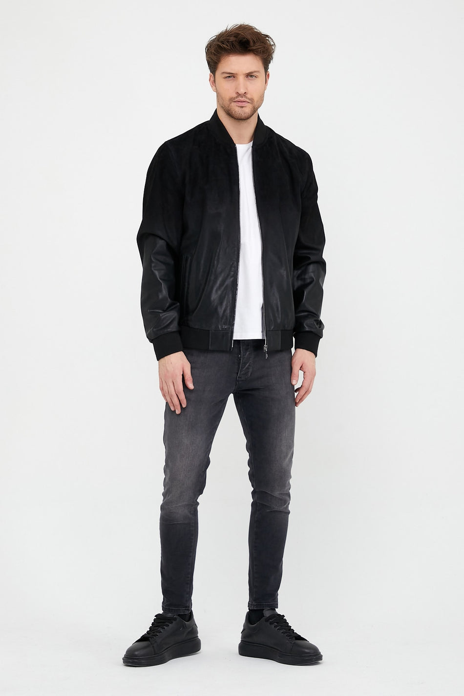 Chaqueta de ante negro con efecto degradado Leather Club